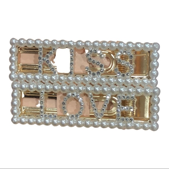 4piece-pearls & gems monogrammed glitter hair clips LOVE & KISS-mix n match FREE - Picture 6 of 12